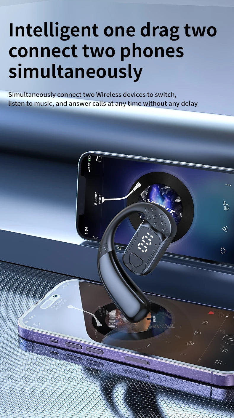 Sans fil Bluetooth 5.4 ouvert 180 °   casque à conduction d'air rotatif avec affichage de la batterie LED sur les deux oreilles et un écouteurs avec microphone