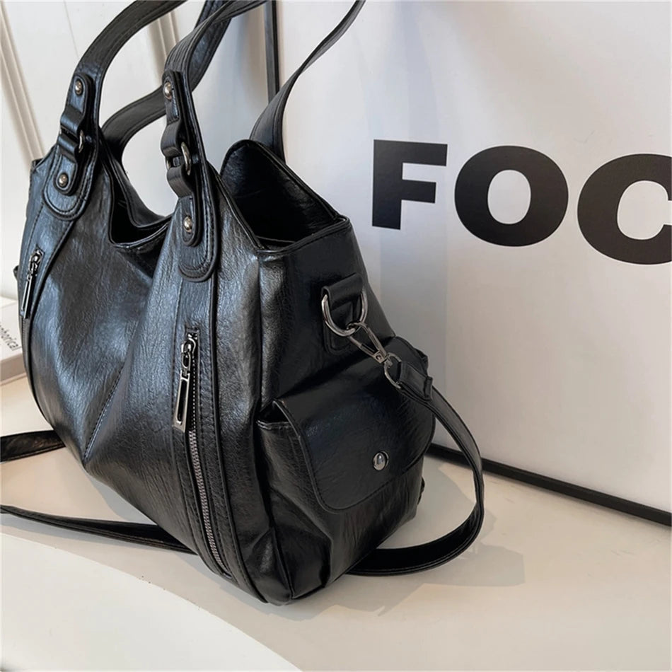 Sac à Main de Grande Capacité en Cuir Souple Hobos pour Femme, Grand Fourre-Tout de Style, Sacoche de Shopping