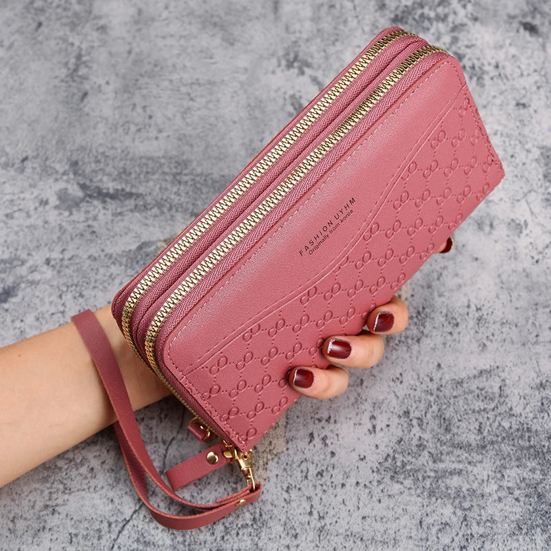 2024 nouveau sac à main dames longue fermeture éclair portefeuille mode en relief grande capacité téléphone portable poche sac à main
