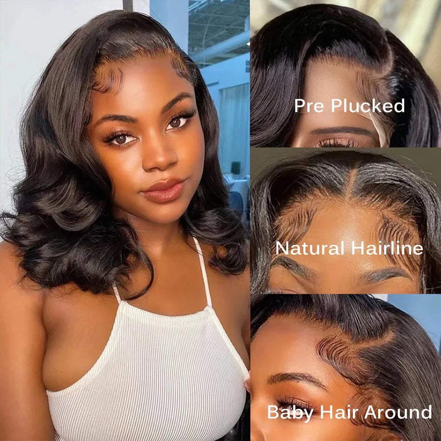 250% perruque de cheveux humains brésiliens vague lâche courte Bob perruque vague de corps 13X4 HD dentelle frontale perruque perruques de cheveux humains pour les femmes noires