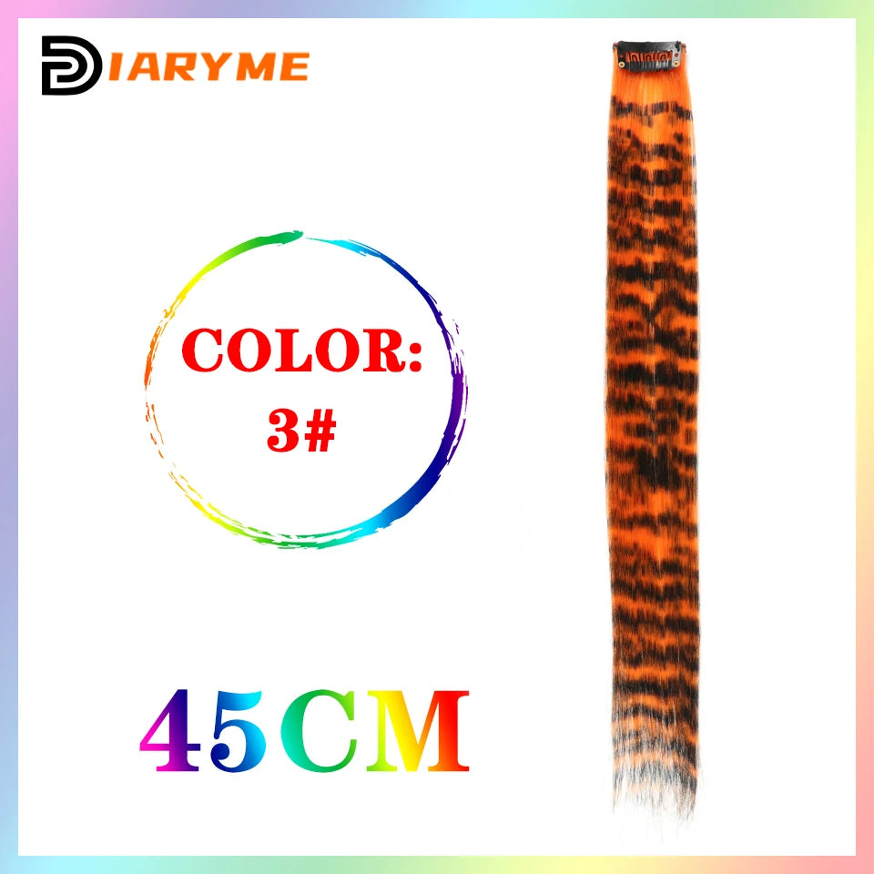 Colorful curly synthetic hair extensions for girls, long clip-in hairpiece, multicolored party strands, wig piece, for women and children
