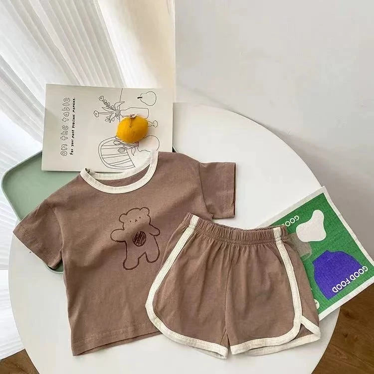 Ensemble de vêtements pour enfants, T-shirt et Short pour garçons et filles, 2 pièces, vêtements d'été à manches courtes pour bébés, costume confortable