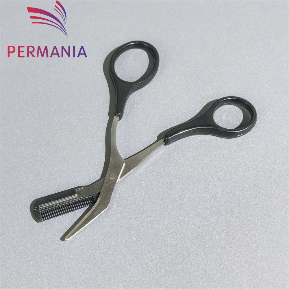 Eyebrow trimmer scissors with comb, for women and men, stainless steel safety scissors, facial shaver, makeup, beauty