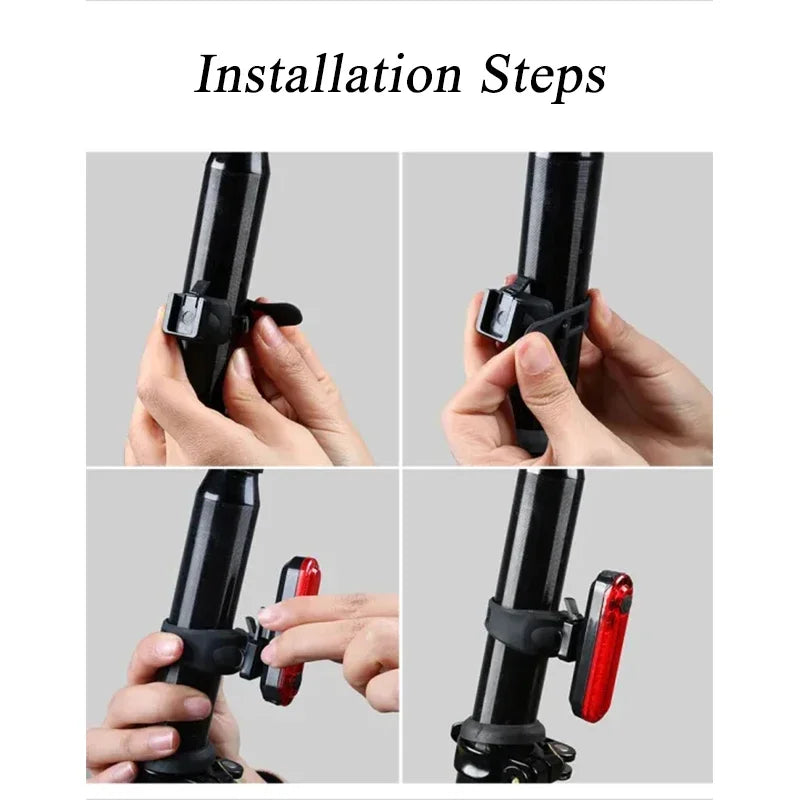 Enquêter arrière LED étanche pour vélo, aste par USB, éclairage de vélo clignotant, lampe à iode de sécurité, accessoires de lanterne de vélo