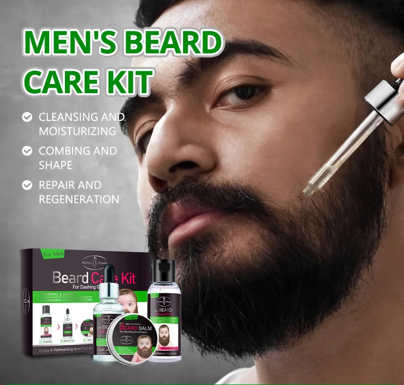 Kit de soins de barbe pour hommes, ensemble de 3 pièces, crème pour barbe, ensemble combiné de lavage à l'huile, ensemble de soins du visage