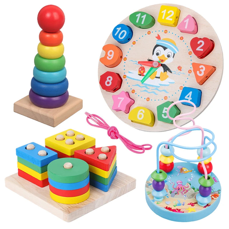 Jouets Montessori en bois pour enfants, jouets de tri et d'empilage en bois, Girt pour filles et garçons, jouets éducatifs précoces en forme de couleur pour les tout-petits