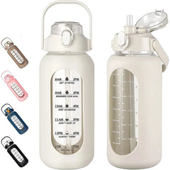Bouteilles d'eau en verre de 1000ML avec paille, bouteille en verre avec manchon en Silicone et marqueur de temps, pour salle de sport, Camping, maison et bureau