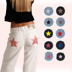 Spanish street fashion ONE DILEMMA Style Rivet five-pointed star pattern white jeans women's autumn straight slim pants