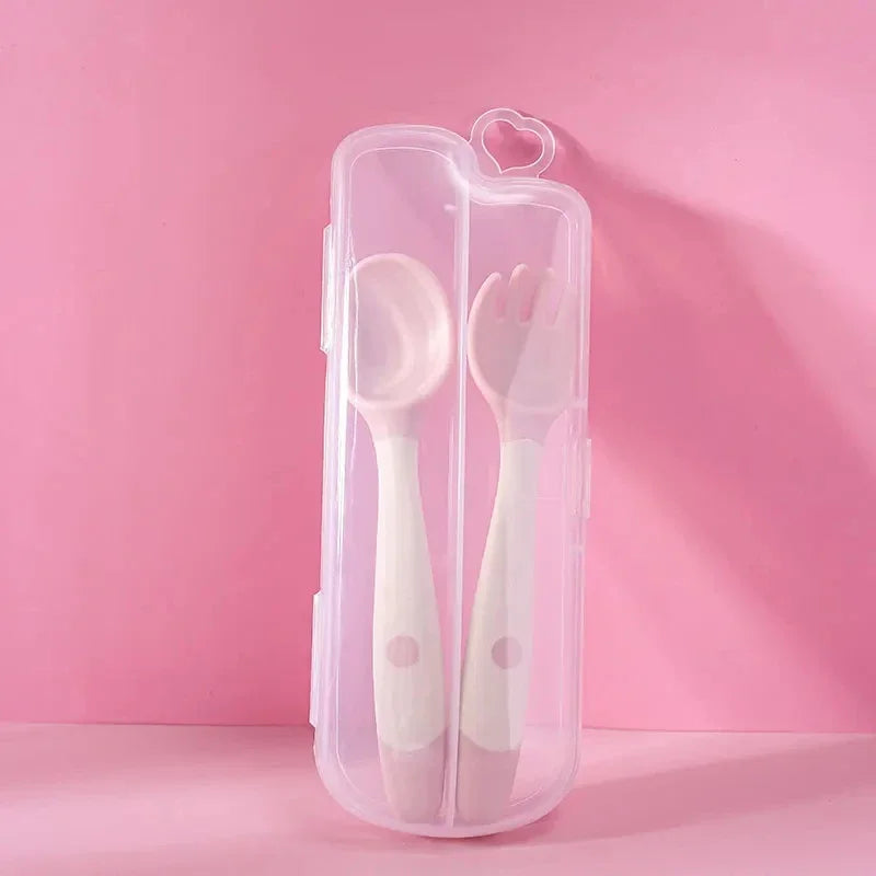 Ensemble fourchette et cuillère pour bébé, ustensiles pliables pour tout-petits, poignée en Silicone souple, vaisselle d'entraînement, outils d'auto-alimentation pour nourrissons et enfants BP