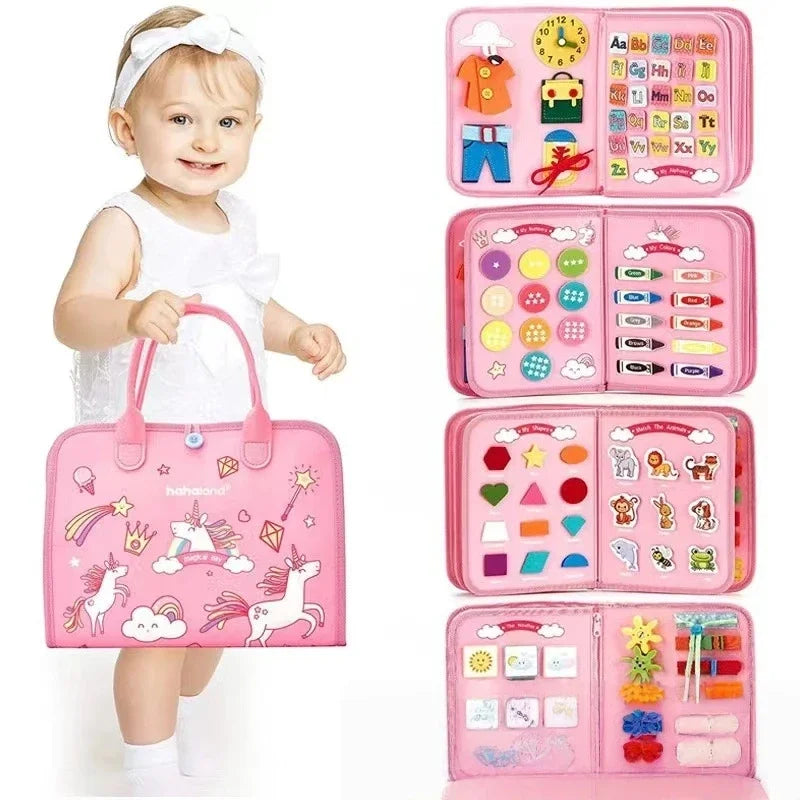 Planche occupée Montessori pour tout-petits, jouet sensoriel, activité de motricité Fine, voyage, apprentissage, cadeau pour garçons et filles, Polyester bleu