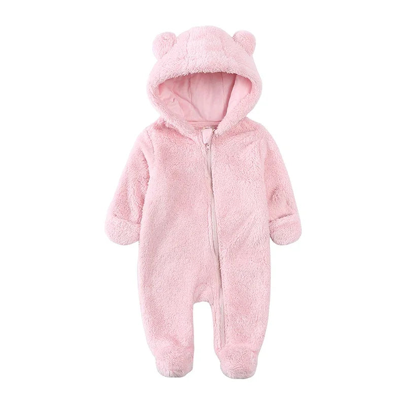 Barboteuse pour bébé de 0 à 24 mois, vêtements d'hiver pour nouveau-né, garçon et fille, body à fermeture éclair, ours en polaire, pyjama à capuche