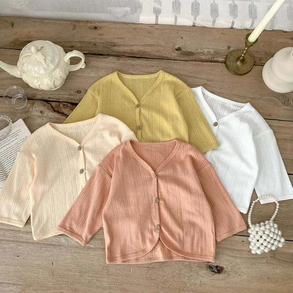 Veste d'été légère à manches longues pour enfants, vêtements pour tout-petits, cardigan solide pour documents, vêtements décontractés coréens pour bébés garçons et filles