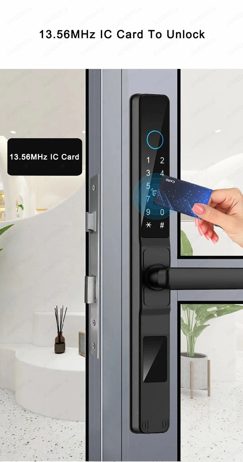 Serrure intelligente pour porte coulissante étanche, application TTLock Alexa, Code numérique par empreinte digitale, carte RFID, Anti-serrure électronique en verre d'aluminium