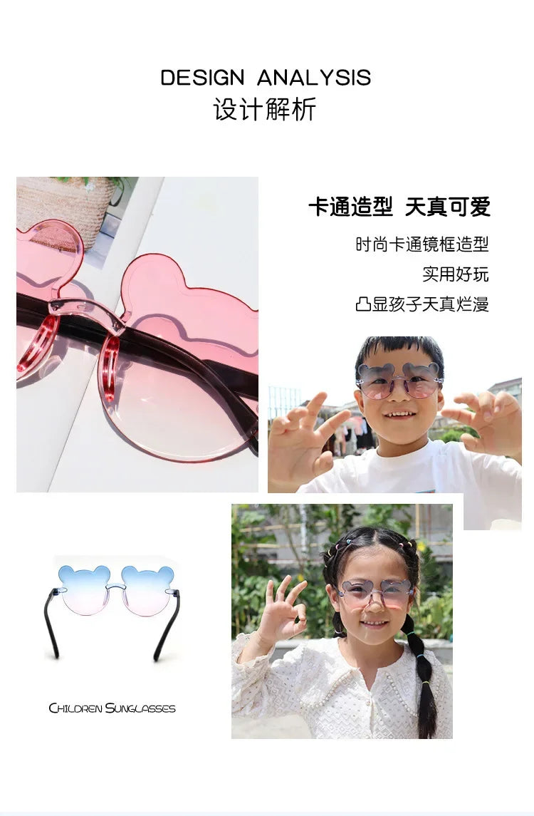 Lunettes de soleil pour enfants en forme d'ours lunettes pour enfants dessin animé sans monture UV400 lunettes pour enfants en plein air Anti-éblouissement filles garçons lunettes de soleil