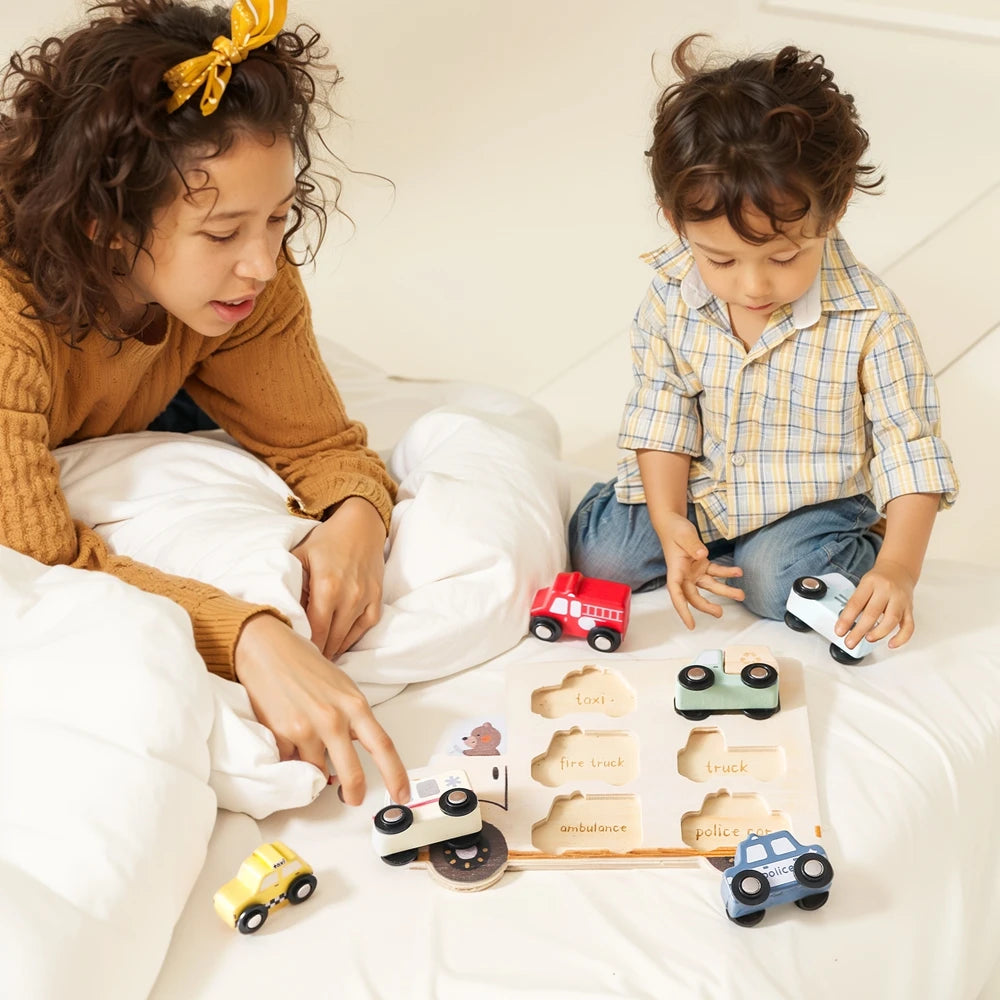 Puzzles en bois pour enfants, jouets pour bébés, Puzzle 3D Montessori, jouets éducatifs pour bébés de 2 ans, voitures, planche assortie