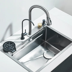 Évier de cuisine cascade en acier inoxydable 304, grand fente unique intégrée, ensemble de robinets 60x45cm, distributeur de savon/eau Pure/laveuse de tasses