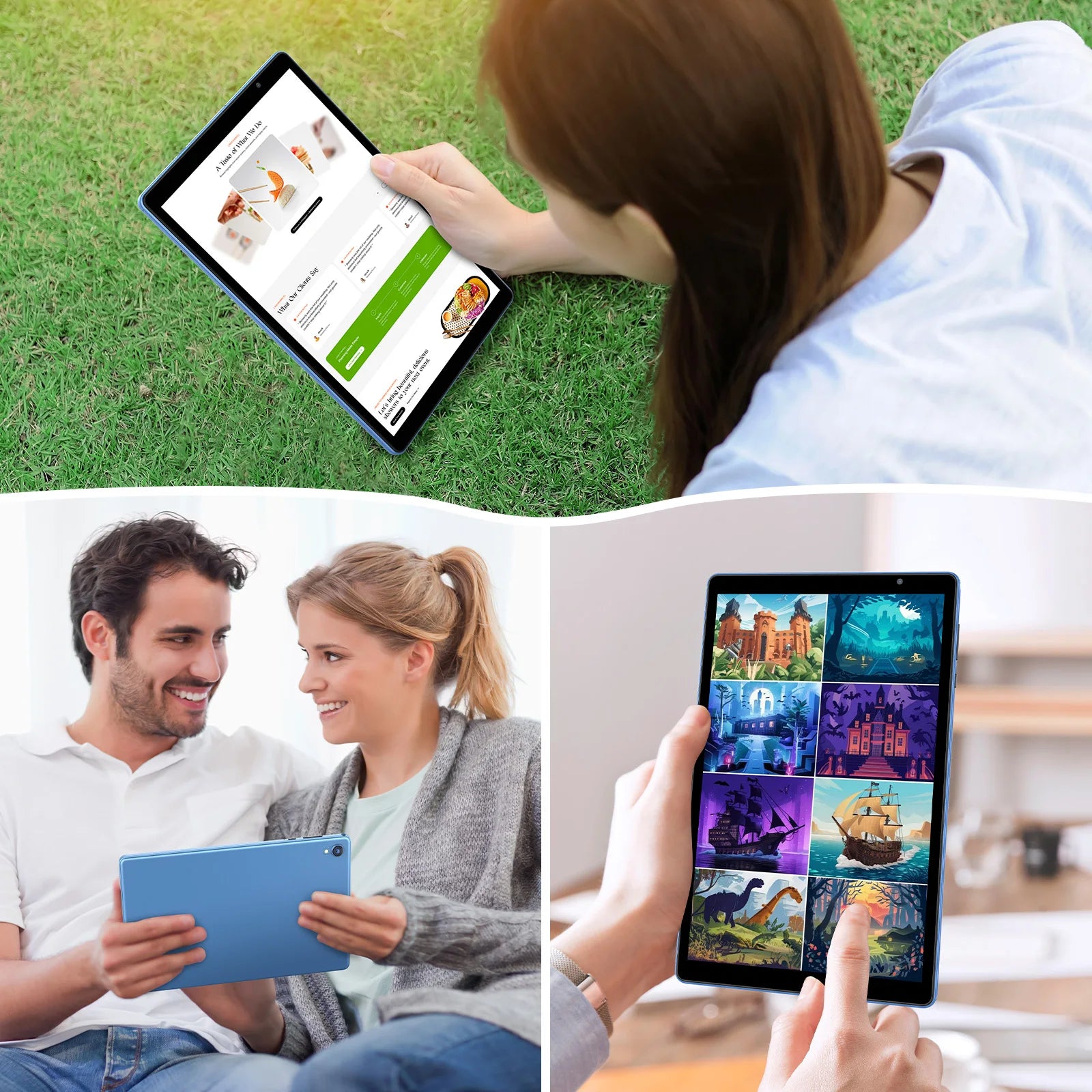 Dernière tablette Android 14, tablette 10 pouces, processeur Quad-core, WiFi 5G, 4 Go de ROM + 32 Go de RAM, résolution 1280 x 800, batterie 6000 mAh