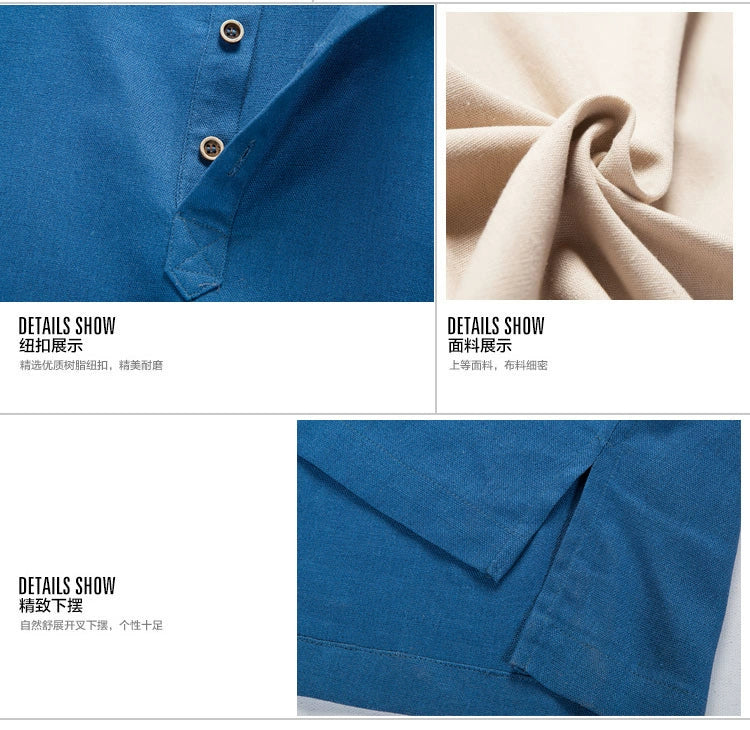 T-shirt en lin à manches longues pour hommes, col montant, chemise de base mince, t-shirts Y et t-shirts, mode masculine, vêtements de printemps