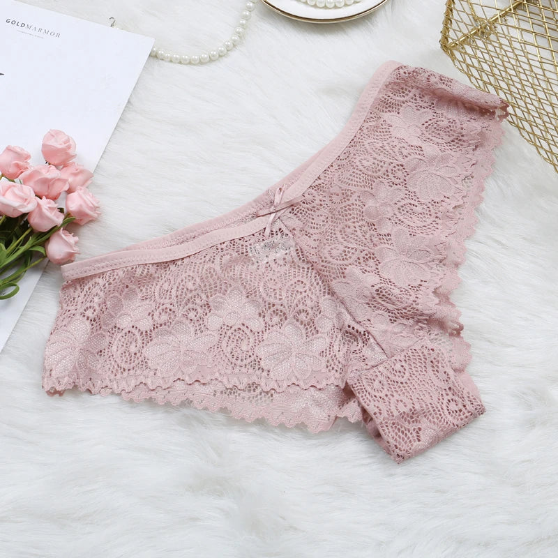 Culotte sexy en dentelle florale avec nœud papillon pour femme, sous-vêtement respirant transparent, string, lingerie, offre spéciale
