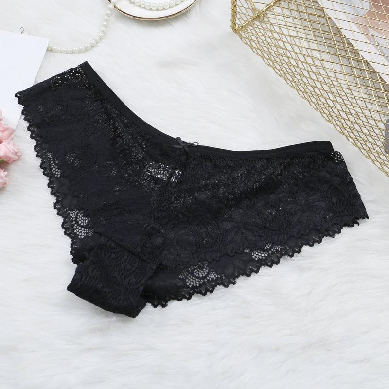 Culotte sexy en dentelle florale avec nœud papillon pour femme, sous-vêtement respirant transparent, string, lingerie, offre spéciale