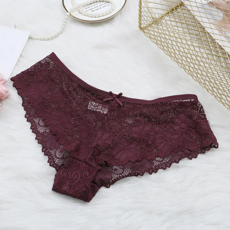 Culotte sexy en dentelle florale avec nœud papillon pour femme, sous-vêtement respirant transparent, string, lingerie, offre spéciale