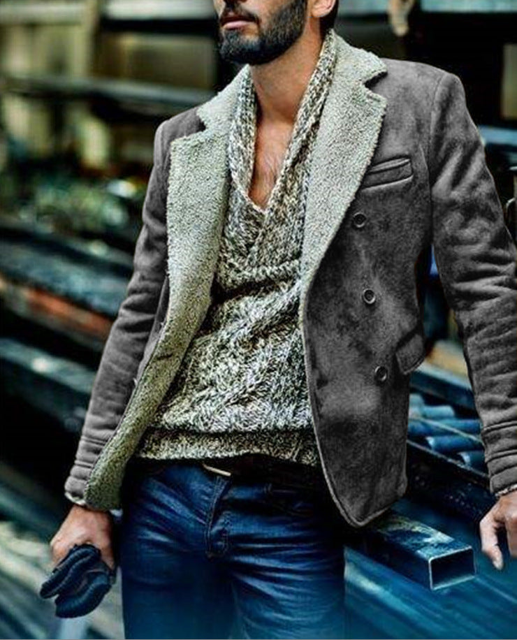Men'S Luxury Fur-Trimmed Jacket - All-Season Warm Coat with Lining, Classic Collar & Button Closure, Mature Style Winter Outerwear for Formal & Casual Occasions, Durable & Easy-Care (Regular Fit) - European-Inspired Men'S Out