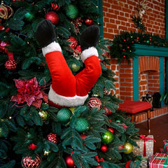 Eclectic Santa Claus Legs Christmas Tree Topper, Festive Polyester Santa Elf Decoration, No Power Santa-themed Holiday Ornament