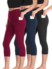 3pcs Set, Standard Size High Waist 7-point Women's Pants with Practical Side Pockets, High Elastic Body Shaping Leggings, Super Soft Tummy-controlling, Non-see-through Shorts.