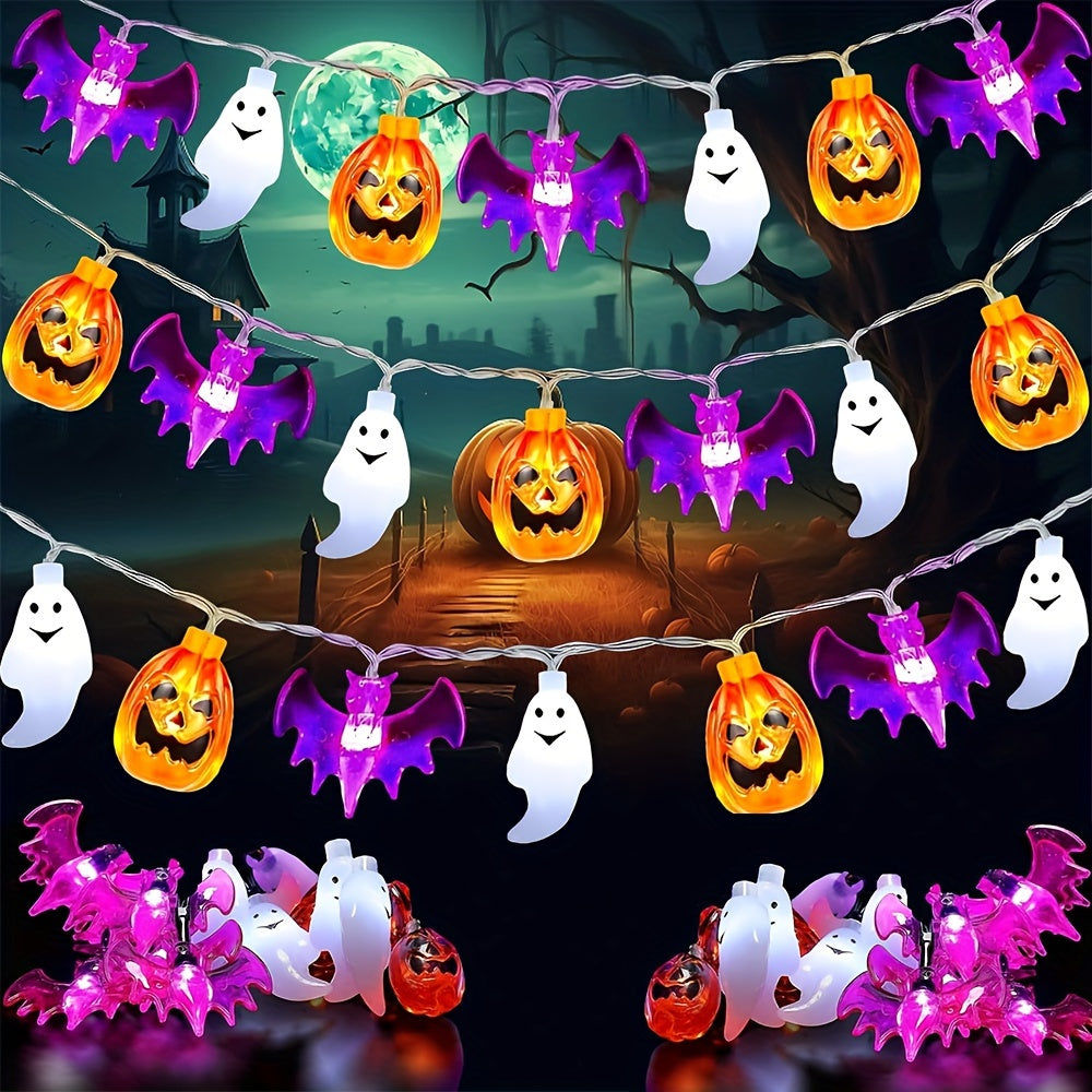 20/50 LED 3D Pumpkin Bat Ghost Waterproof String Lights - 9.8FT/16.4FT Battery Operated With Timer, 8 Lighting Modes, Cute Fairy Light For Window Indoor Outdoor Decor Halloween Party Decorations