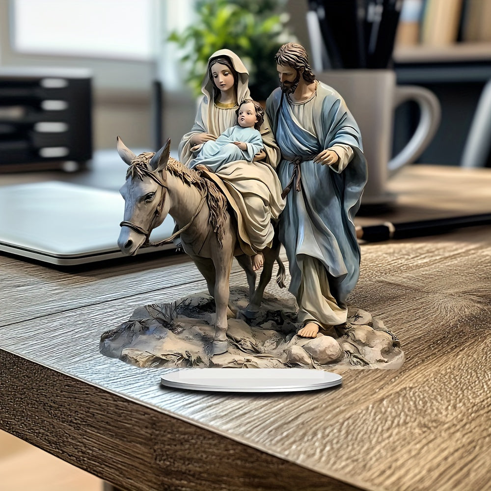 2D Flat, 1pc Bohemian Acrylic Nativity Scene Sun Catcher - 8.66"x7.8" Tabletop Christmas Decoration, Multipurpose Bright Holiday Ornament for Home and Office, Best for Christmas