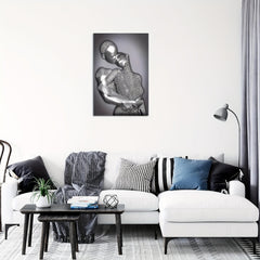 Romantic Couple Embrace Abstract Metal Sculpture Wall Art - Frameless Grey & Black Canvas Print For Bedroom, Living Room, Bathroom Decor - Perfect Valentine'S Day Gift, 12X18 Inches