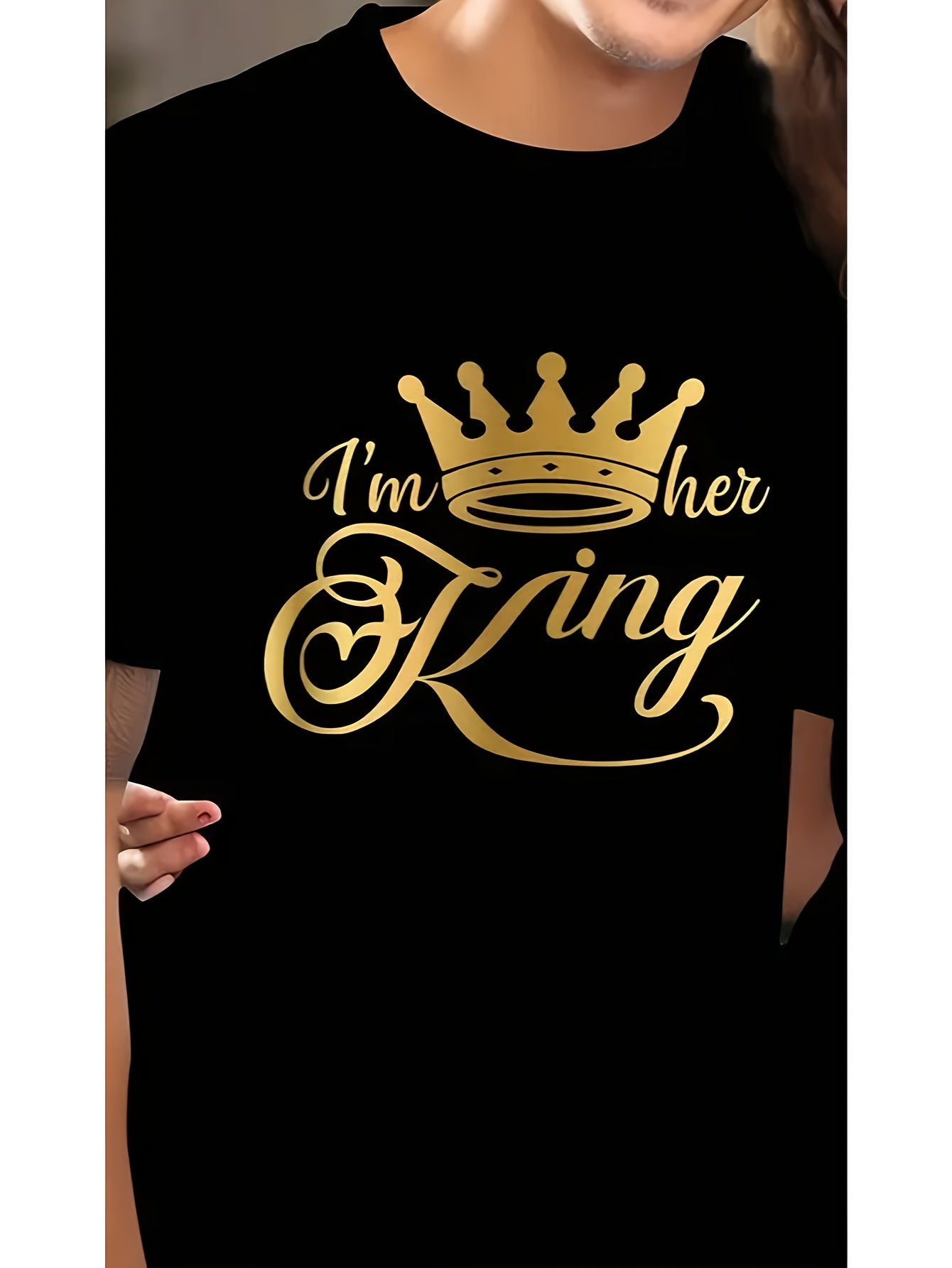 1pc Her King and His Queen Print Couples Matching T-Shirts - Casual Pure Cotton Short Sleeve Crew Neck Tees for Newlyweds & Lovers - Perfect for Christmas & Valentine's Day Gifts 180g Tee, Romantic Couple Wear, Newlywed Appar