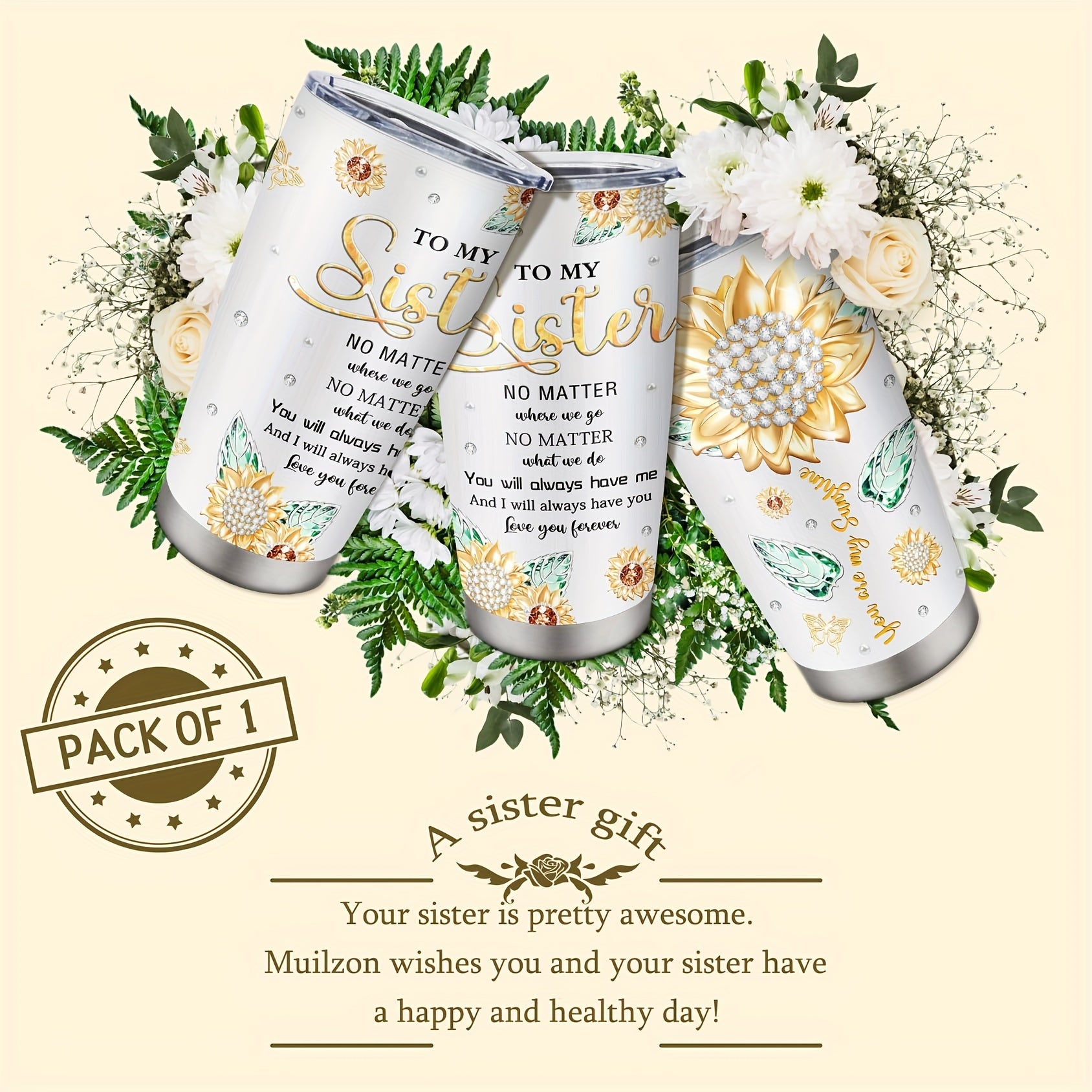 20oz Sisters Tumblers - Funny Coffee Mugs for Sisters - Unique Birthday &amp; Christmas Gift Ideas for Little or Big Sister - Durable, BPA-Free, Dishwasher Safe Cups &amp; Mugs