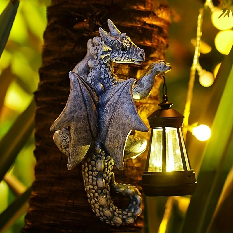 1pc Solar-Powered Resin Dragon Wall Light, Creative Garden Decorative Lamp with Plastic Shade, Semi-Flush Mount, Switch Control, Removable Photovoltaic Panel, Nickel Battery, No Accessories Included