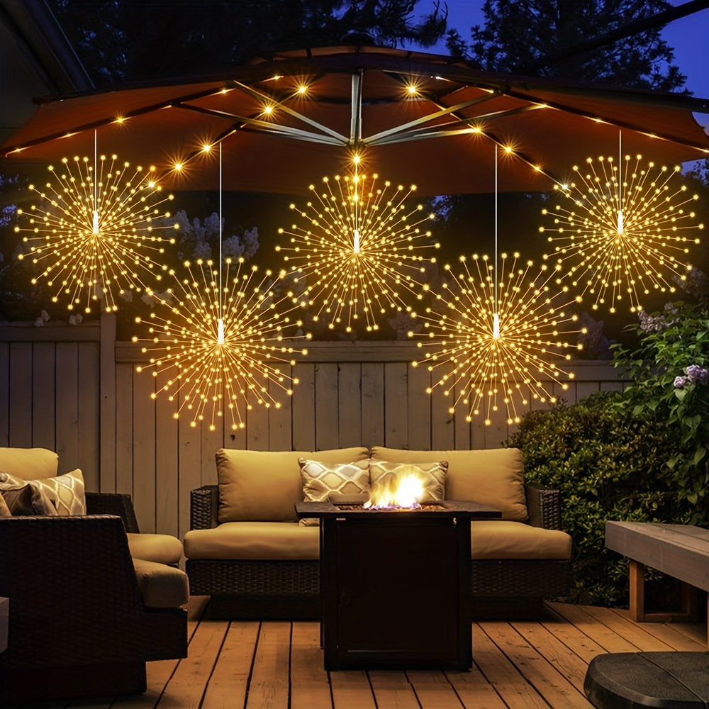 5 Pcs 450LEDs Solar Starburst Sphere Lights, Firework Lights Remote Control Timer 8 Modes Dimmable IP65 Waterproof Hanging Fairy Light, Copper Wire Sparkly Lights For Patio Party Tent Christmas