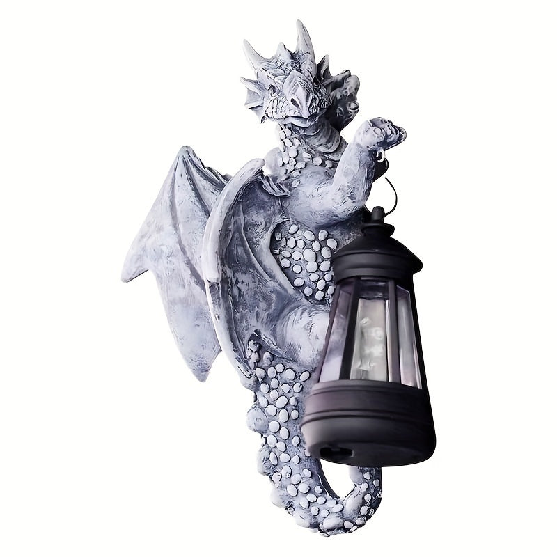 1pc Solar-Powered Resin Dragon Wall Light, Creative Garden Decorative Lamp with Plastic Shade, Semi-Flush Mount, Switch Control, Removable Photovoltaic Panel, Nickel Battery, No Accessories Included