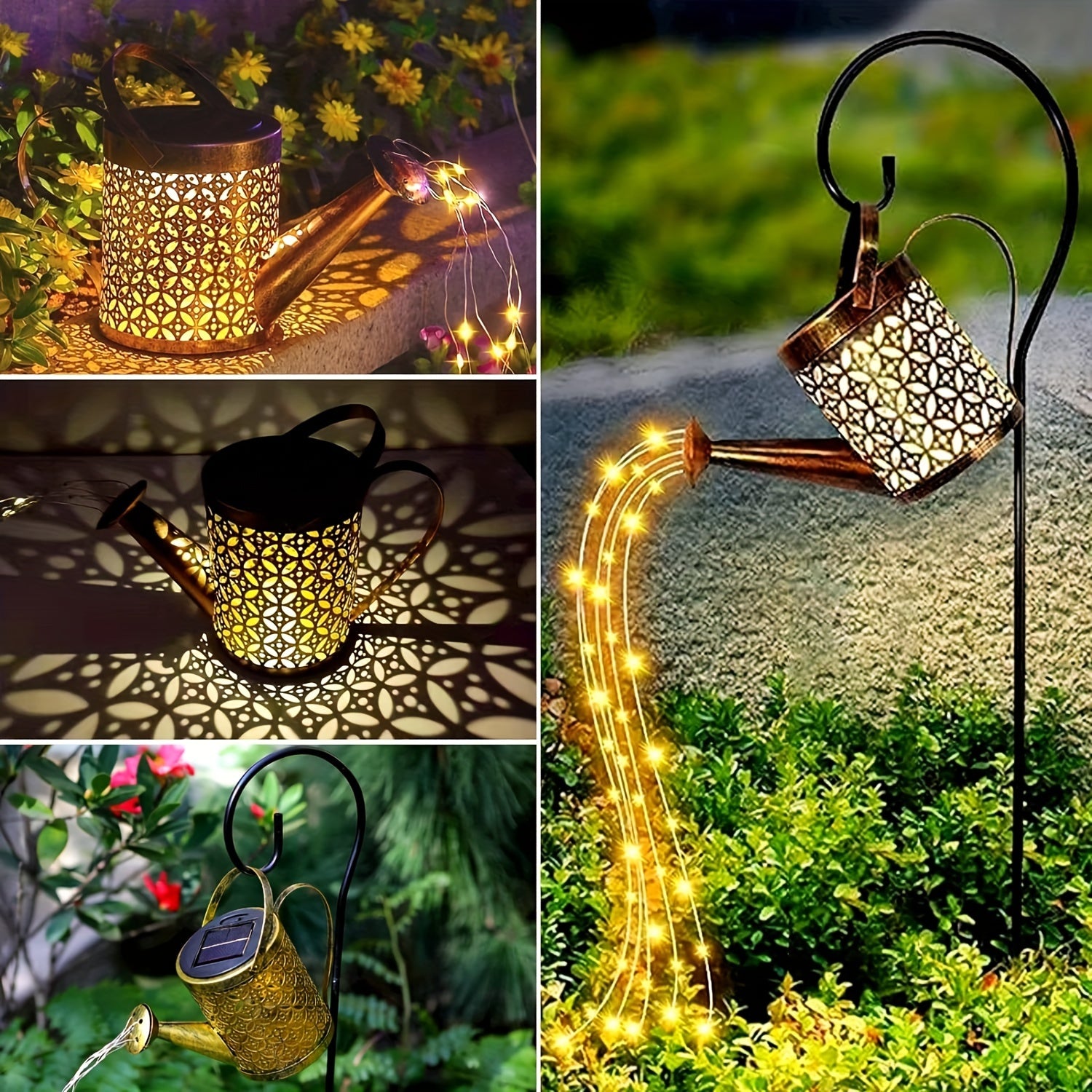 1/2 PCS LED Watering Can Solar Light Strings, Solar Lights Outdoor Christmas, Halloween Decorative Lamp, Solar Lantern Outdoor Hanging Hollowed-Out Design, Decorative Retro Metal Solar Light With Hook For Garden Table Patio Y