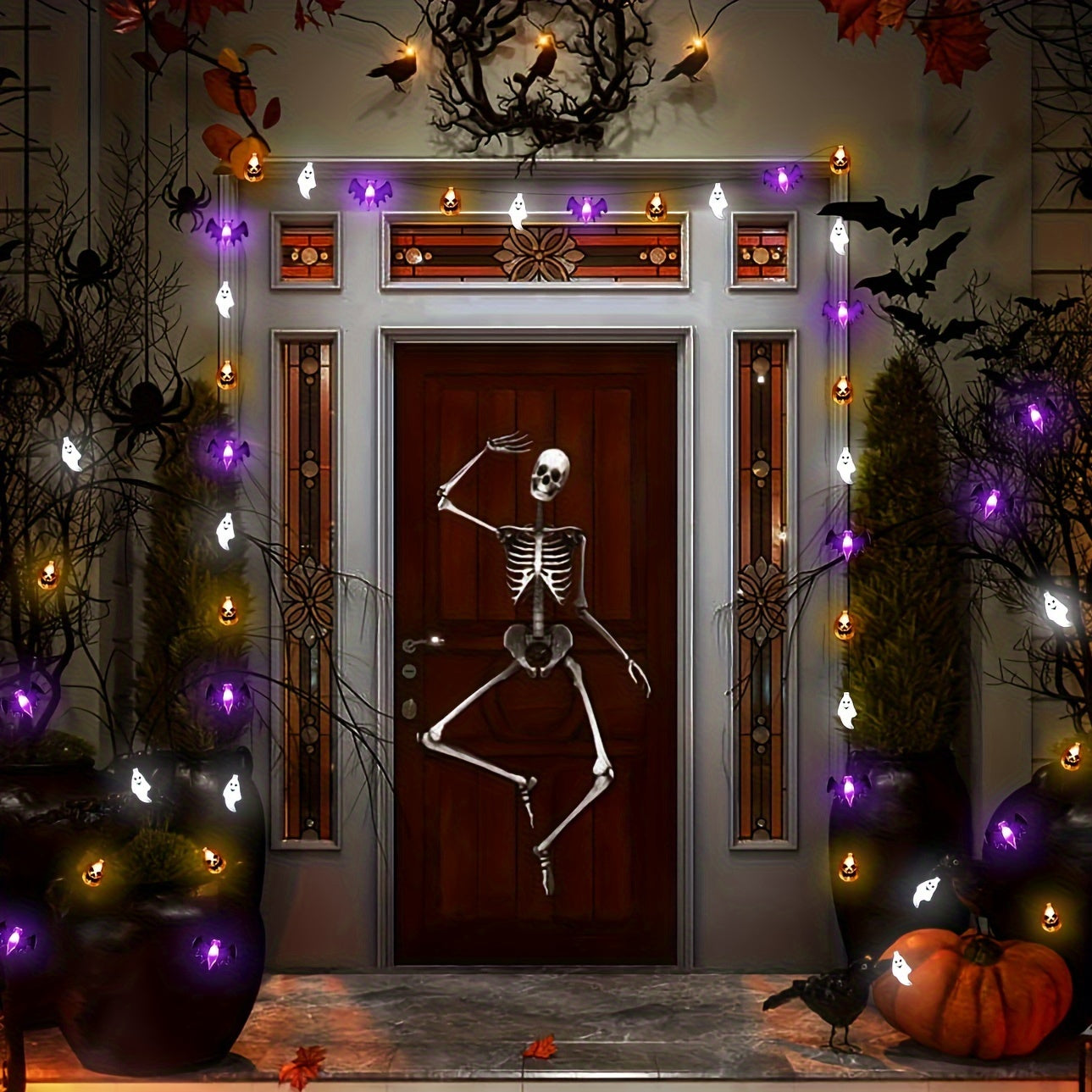 20/50 LED 3D Pumpkin Bat Ghost Waterproof String Lights - 9.8FT/16.4FT Battery Operated With Timer, 8 Lighting Modes, Cute Fairy Light For Window Indoor Outdoor Decor Halloween Party Decorations