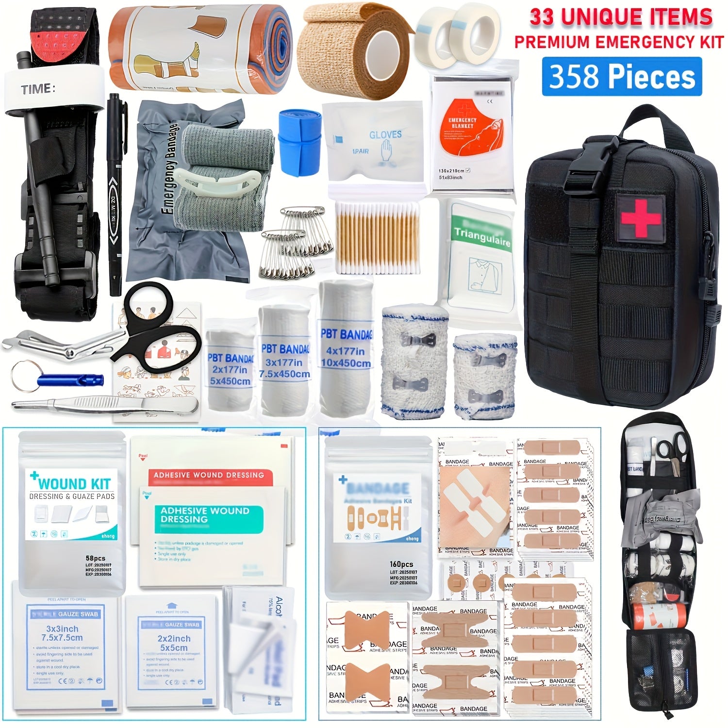 358pcs Marine Survival First Aid & Emergency Medical Kit with Trauma Shears & Rescue Whistle - Heavy-Duty Anti-Rust Case, 358pcs All-in-One Outdoor Medical Supply with CPR Mask, Splinting Kit, Bleeding Control, Splinting & Tr