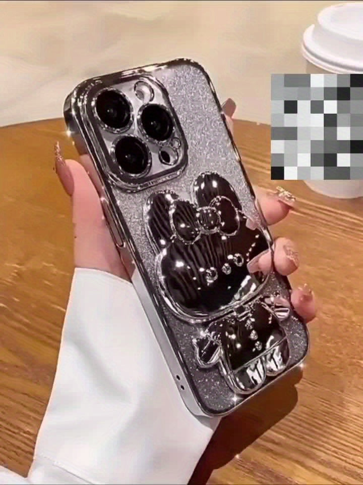 [Romantic iPhone Case] Apple iPhone 15/14/13/12/11Pro max Case, 1 Deluxe Electroplated | Romantic Cute Bunny Phone Holder and Hidden Holder - Shockproof Ultra-thin Protection, Easter - Valentine's Day Gift