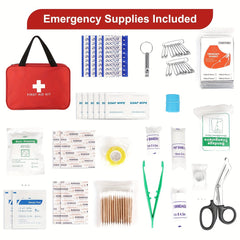 Portable First Aid Kit: Comprehensive and Compact for Home, Car, Camping, and Hiking - Includes Scissors, Tweezers, and More