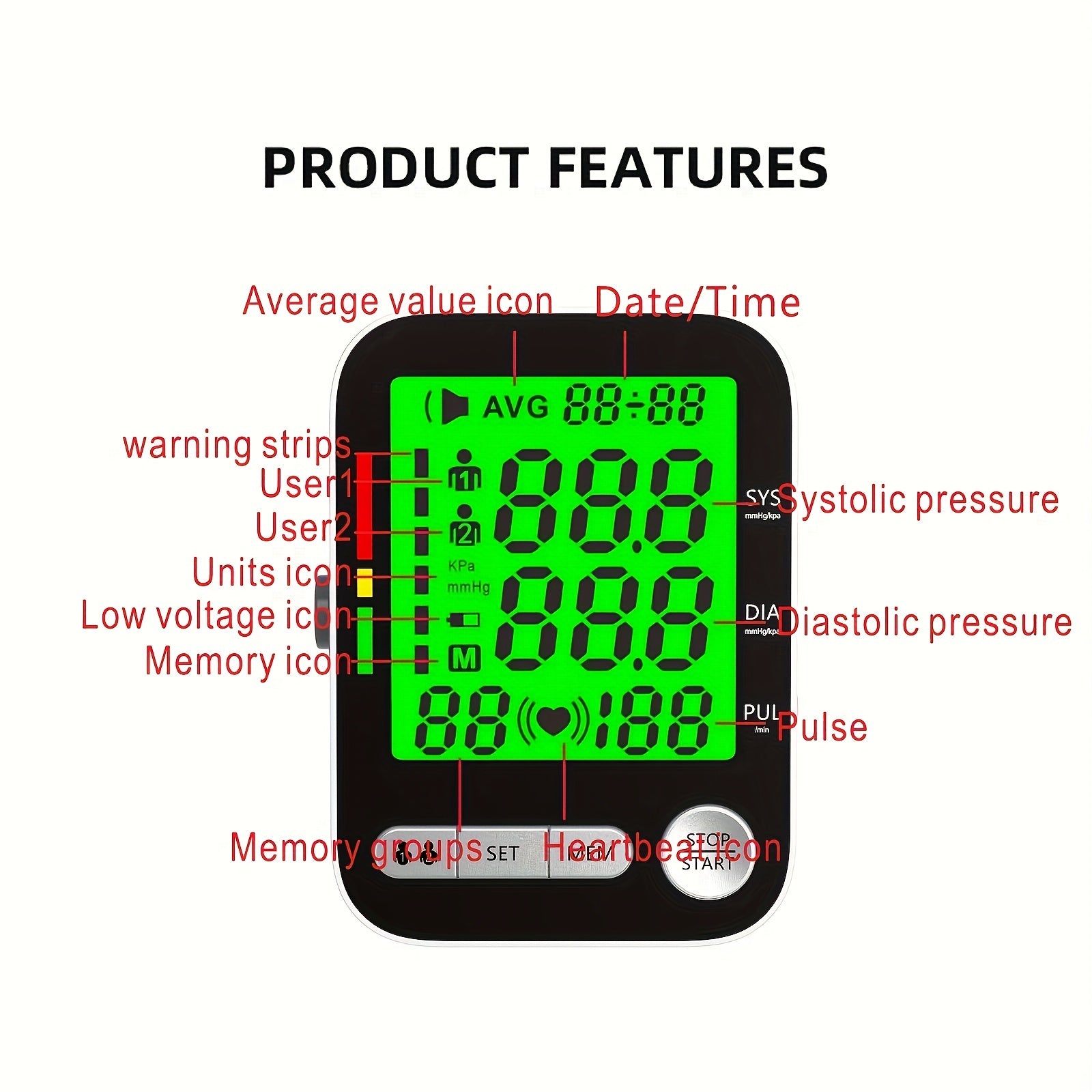 CHANG KUN Rechargeable Automatic Upper Arm Sphygmomanometer, Blood Pressure Monitor with Heart Rate, Three-color Backlit Display And Voice, with Large 8.7"-15.7" Adjustable Cuff, Health Tracking, Voice Alert, Adjustable Fit,