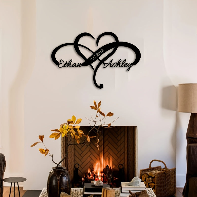 Metal Custom Infinity Heart Wall Sculpture - Personalized Name Engraved, Weatherproof Outdoor/Indoor Wall Art, Romantic Couple Gift for Weddings, Anniversaries, Valentine's Day, Home & Office Decor