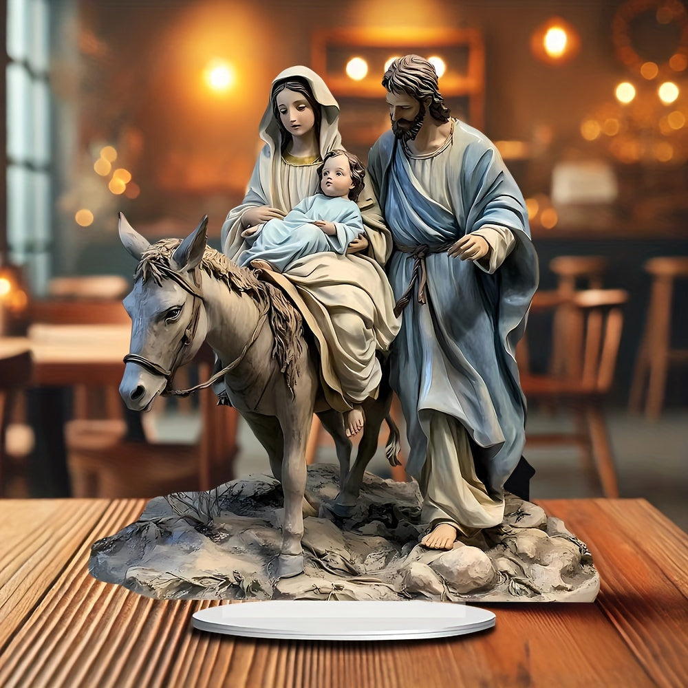 2D Flat, 1pc Bohemian Acrylic Nativity Scene Sun Catcher - 8.66"x7.8" Tabletop Christmas Decoration, Multipurpose Bright Holiday Ornament for Home and Office, Best for Christmas