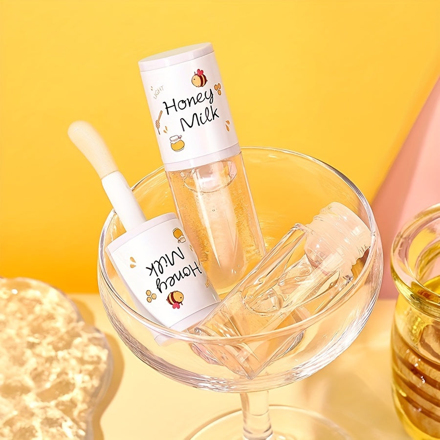 Honey Milk & Peach Oolong Flavored Lip Oil Lip Gloss, Moisturizing And Nourishing Lip Care, Non-Sticky, Shiny Finish - Ideal For Daily Lip Care