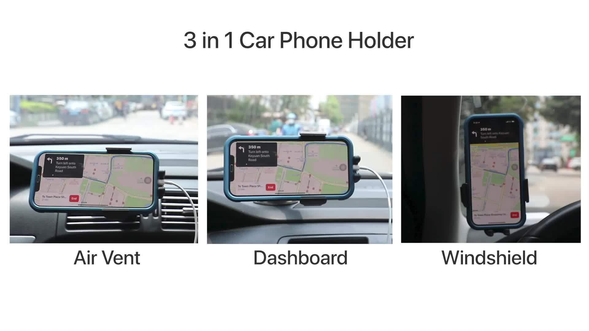 Miracase 3-in-1 Universal Car Phone Holder, ABS Material, Dashboard & Air Vent Mount, Compatible with iPhone 16/15/14/13/12/11 Pro Max/Xs/XR/X, Galaxy, Non-Waterproof, No Battery Required, Ideal Christmas Gift