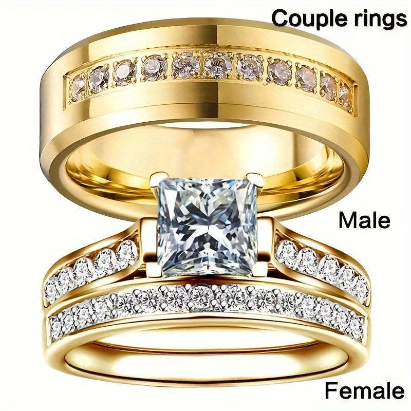 1 Romantic Couple Matching Ring - Stainless Steel Wedding Band for Him and Her - Hypoallergenic, Durable, Scratch-Resistant Design - Perfect Symbol of Eternal Love for Valentine's Day, Engagement, Anniversary or Wedding Gift