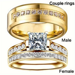 1 Romantic Couple Matching Ring - Stainless Steel Wedding Band for Him and Her - Hypoallergenic, Durable, Scratch-Resistant Design - Perfect Symbol of Eternal Love for Valentine's Day, Engagement, Anniversary or Wedding Gift
