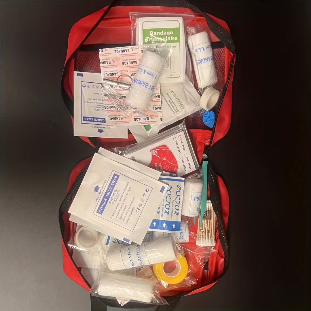 Portable First Aid Kit: Comprehensive and Compact for Home, Car, Camping, and Hiking - Includes Scissors, Tweezers, and More