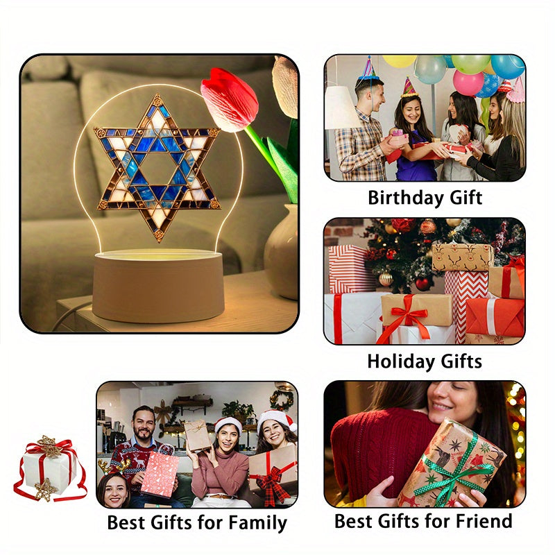 1pc Star of David Night Light Night Light, Acrylic Night Light LED Table Lamp with Switch Bedside Ambient Lighting, Hanukkah Decoration, Jewish Religious Festival Decoration, Jewish Home Decor, Ideal Hanukkah Gift, Tabletop,